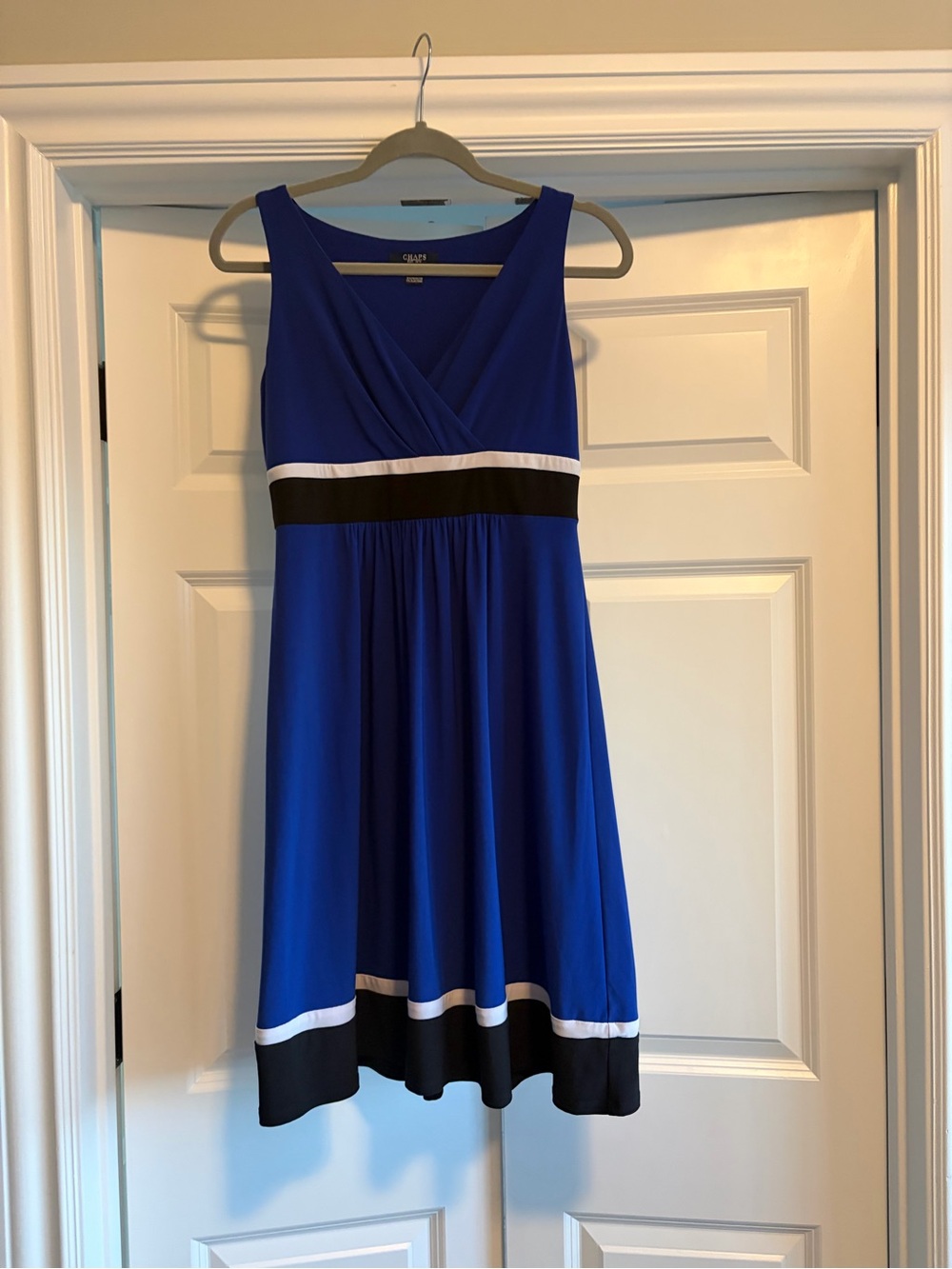Chaps royal blue v neck dress.